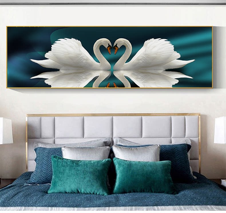 天鹅十字绣2024年客厅新款线绣卧室心心相印结婚礼情侣自己满刺绣