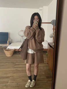 Montague慵懒风简约宽松卫衣松紧腰舒适休闲短裤套装