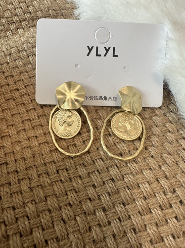 微瑕15清～法式复古做旧金币耳环女 小众设计感高级气质耳饰