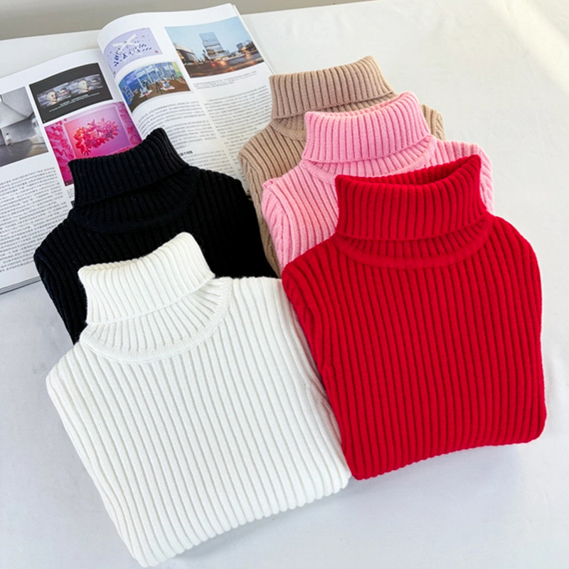 女童毛衣高领纯色针织打底衫秋冬