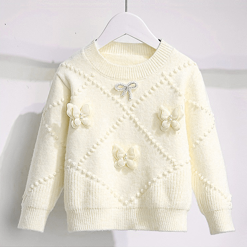 女童毛衣洋气蝴蝶结针织打底衫