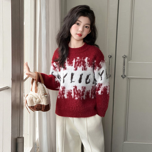 女童仿貂绒毛衣加厚针织上衣秋冬