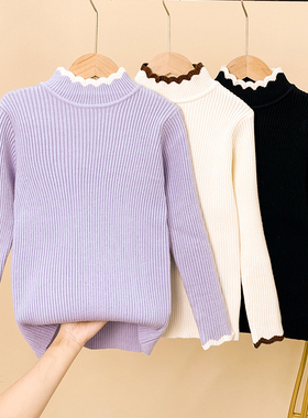 女童毛衣秋冬2025新款冬季儿童打底衫加绒白色大童黑色一体绒内搭