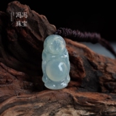 冯冯珠宝天然冰种淡绿翡翠玉佛站佛吊坠缅料挂件水润透亮平安吉祥