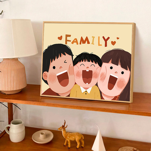 可爱全家福砖石画温馨卧室贴钻画