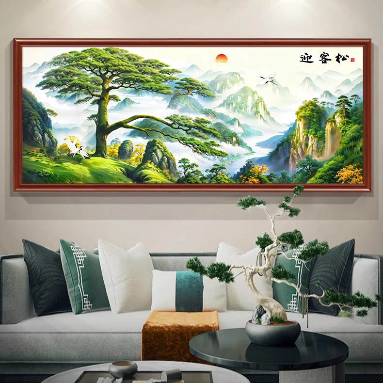 迎客松钻石贴画2025新款客厅国画山水风景十字绣满钻靠山图点钻画