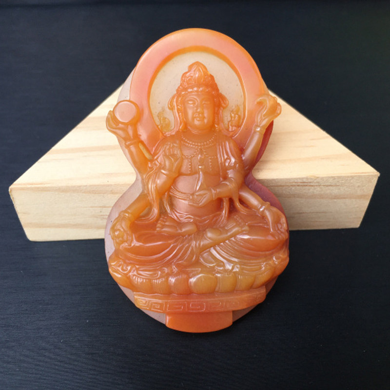 云南纯天然黄龙玉观音纯手工雕刻人物挂件