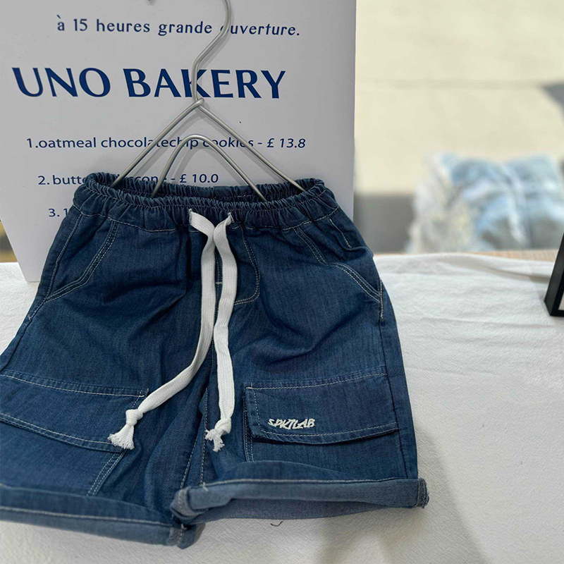 mimy男童24夏季休闲裤韩版宽松牛仔裤卡通多口袋字母涂鸦中裤潮