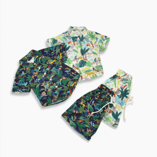 短裤 亲子套装 夏威夷休闲男女童外套翻领 夏季 2025海边沙滩风花衬衫