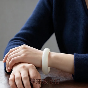 媲美新疆和田玉白玉手镯女款玉镯子扁条天然青玉羊脂玉仿真玉石镯