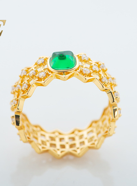 女王能量14K玫瑰金绿宝石戒指情侣戒指送女友时尚配饰