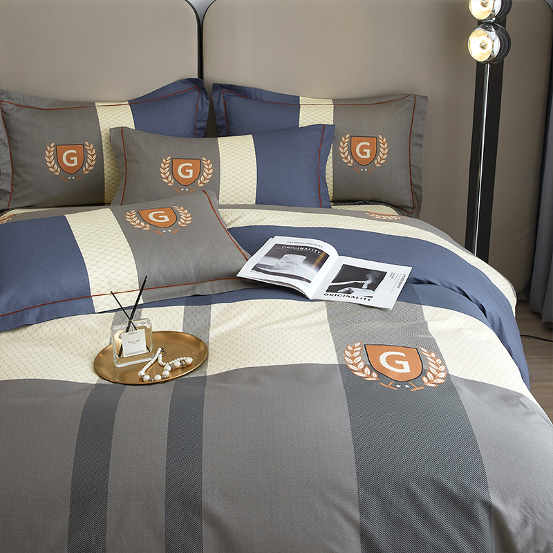 80支100%纯棉床单床笠四件套简约