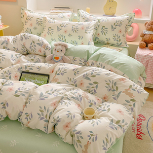 ins风80支纯棉全棉100床上四件套碎花床品被套罩床单三件套床笠款