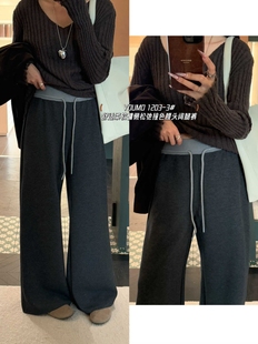 YOUMO2025新款美式运动休闲宽松显瘦阔腿裤女纯棉直筒百搭长裤潮