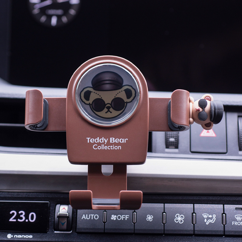 泰迪熊车载手机支架可爱卡通创意汽车导航出风口卡扣式重力手机架