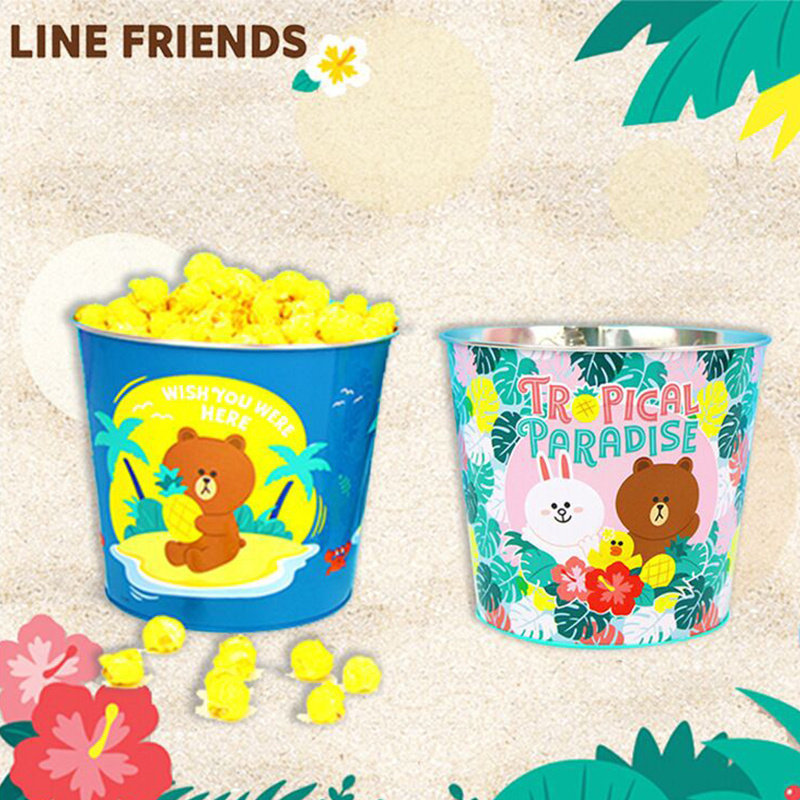 Line Friends布朗熊热带乐园马口铁超萌可爱爆米花桶桌面收纳盒图片