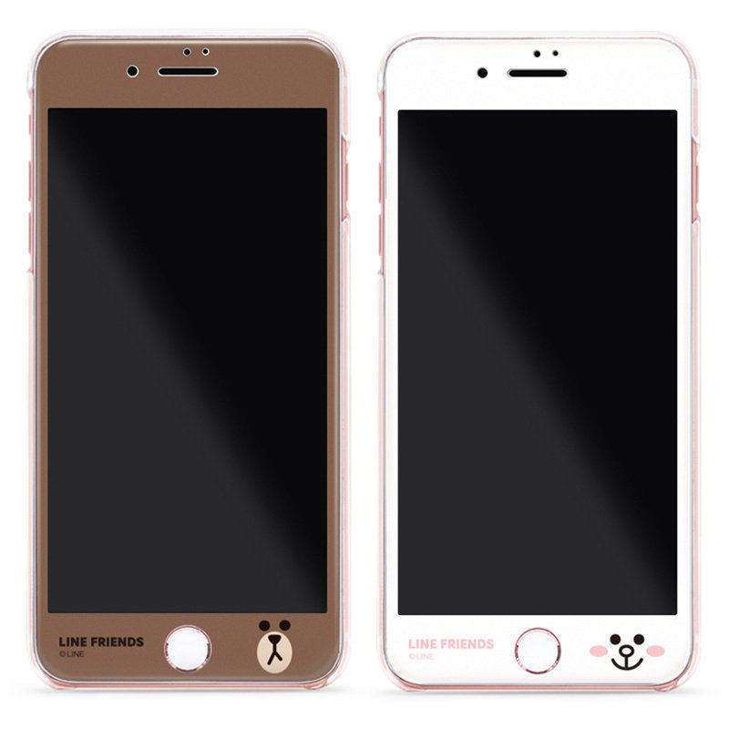 现货line friends苹果7Plus全屏钢化膜 iPhone7布朗熊 可妮兔彩膜