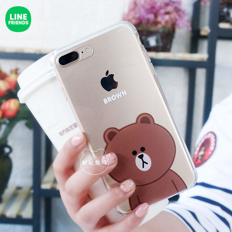 捡漏LINE布朗熊iPhoneX手机壳透明6苹果XS卡通8plus硅胶6S全包壳