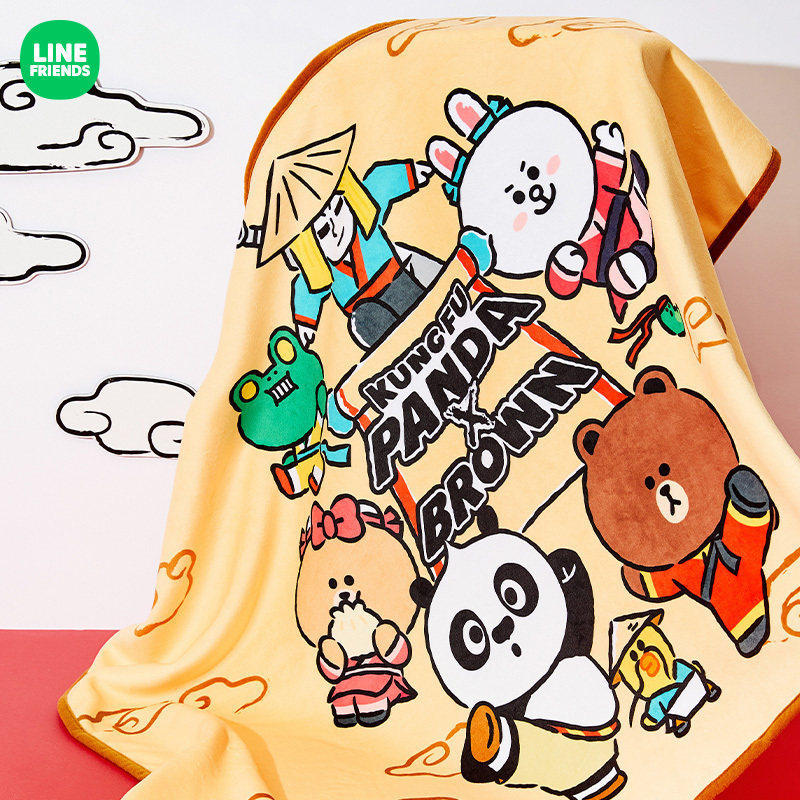 LINE FRIENDS联名功夫熊猫可爱毛绒毯子盖腿午睡办公室午休空调被