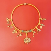 宝宝周岁长命锁项圈儿童红挂绳百天项链婴儿满月百岁平安金锁编绳