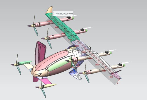 分布式EVTOL电动垂直起降飞机外观造型3d图
