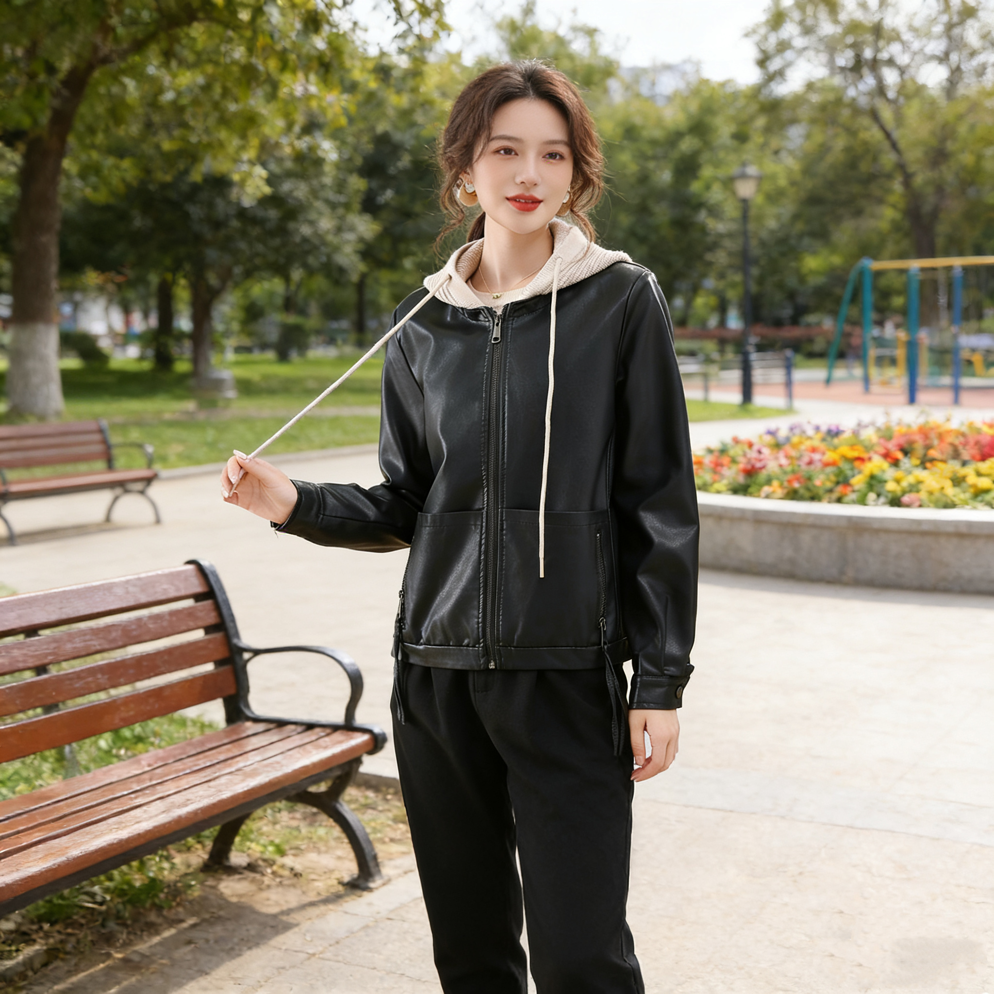 超好看连帽小皮衣短款外套女秋冬2026年新款超火加绒休闲pu皮夹克