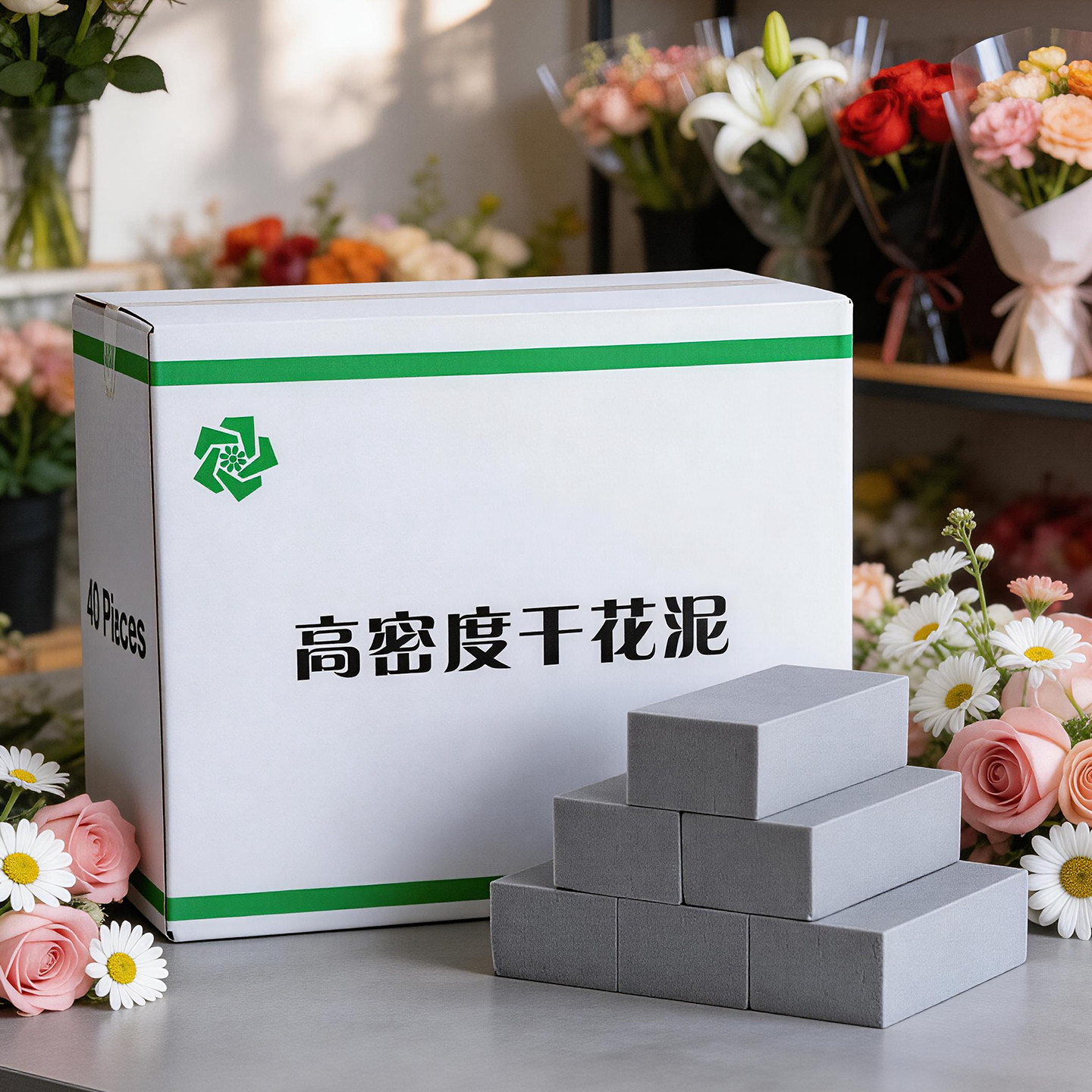 高密度灰色干花泥插花泥干花假花仿真花固定底座花墙背景墙花泥