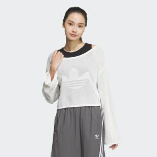 JI7043 女装 adidas阿迪达斯三叶草2024宽松针织运动长袖 上衣套头衫