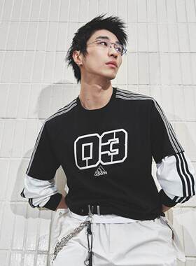 阿迪达斯三条纹半截袖2025夏男潮流oversize短袖T恤JX2634 JX2633