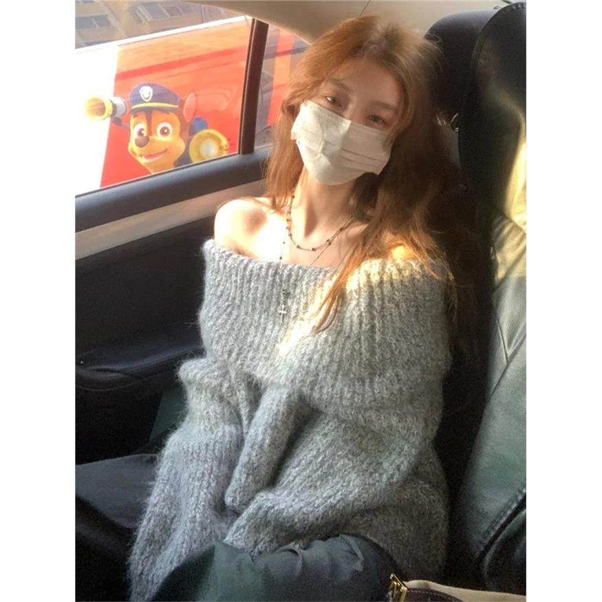 一字肩针织打底小衫女秋冬季内搭宽松长袖露肩厚毛衣外套短款上衣,个性定制/设计服务/DIY,棉服工装,淘宝优惠券,粉丝福利购,淘宝优惠卷