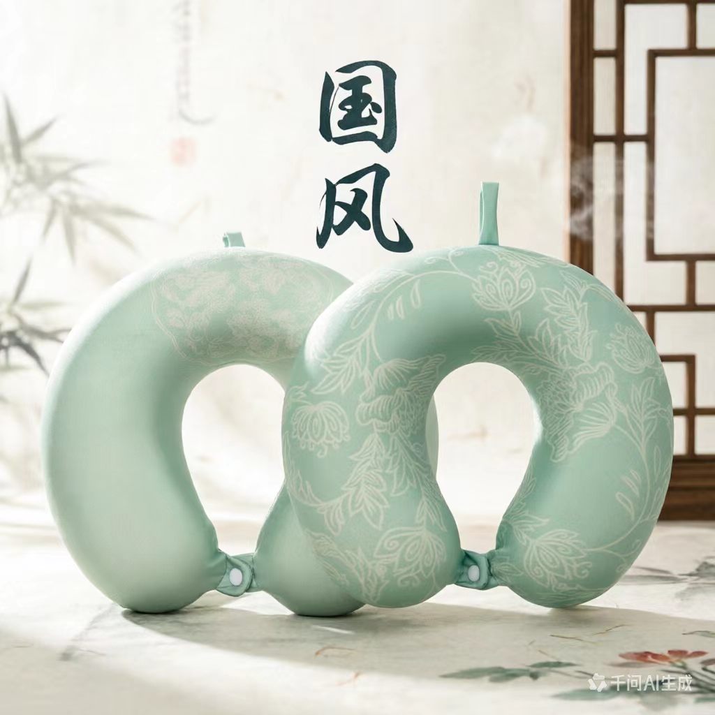 国风印花U型枕充气便携护颈椎脖舒适可爱卡通弹性午睡飞机枕差旅图片