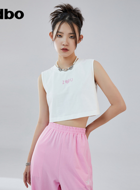 odbo/欧迪比欧原创设计主题logo印花白色背心女夏季露脐短款上衣