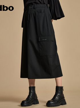 odbo/欧迪比欧原创设计高级感黑色半身裙女秋装2023新款遮肉半裙