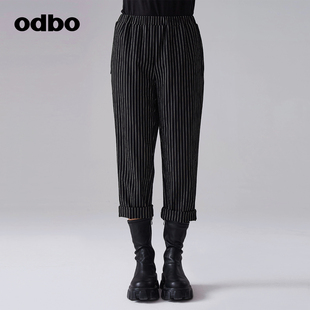 新款 odbo 女秋装 欧迪比欧原创设计高级感锥形休闲裤 直筒裤