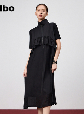 原创设计春夏新款连衣裙女拼接荷叶边设计帅气a字裙