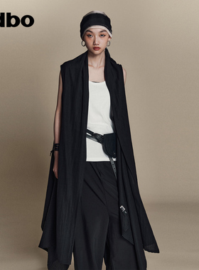 odbo/欧迪比欧原创设计女神范黑色马夹女夏季2023新款中长款外套