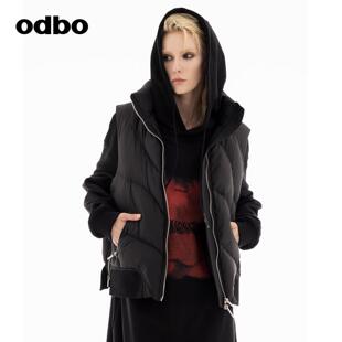 odbo 拉链马甲立领羽绒外套 欧迪比欧复古风街头马夹2025秋冬新款