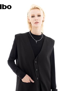 odbo/欧迪比欧拼接压褶长款连衣裙2025秋冬新款精品女装复古小众