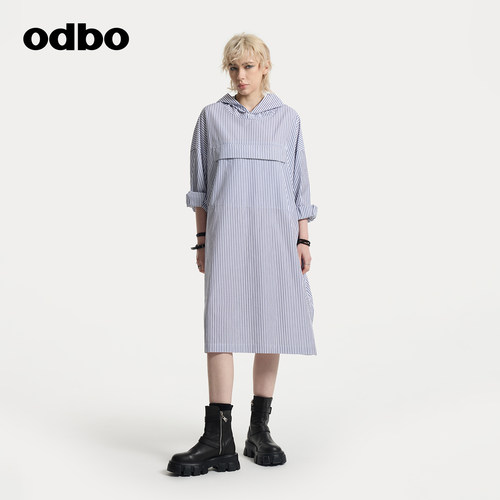 odbo原创设计连帽中长裙小众个性