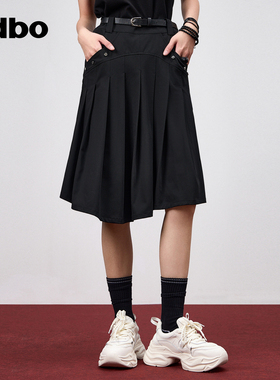 odbo/欧迪比欧时尚百搭长款百褶裙铆钉设计2025夏季新款半身裙子