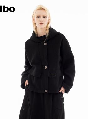 odbo/欧迪比欧时尚毛呢外套2025秋冬新款学院风宽松连帽女士大衣
