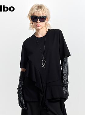 odbo/欧迪比欧个性设计2025春夏新款女士圆领短袖T恤休闲针织上衣