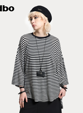odbo/欧迪比欧2025新款春夏女t恤宽松抽褶上衣简约休闲圆领不规则