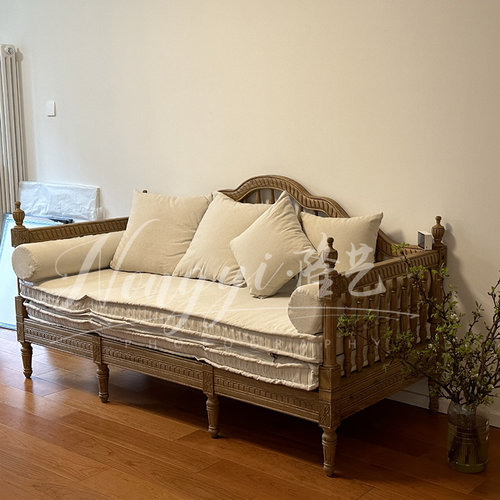 美式法式简约复古实木三人沙发床