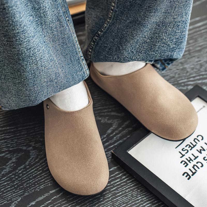 包头拖男冬季外穿复古软木勃肯鞋男士通勤懒人一脚蹬大码46半拖鞋