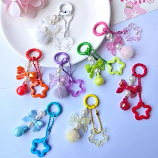 新款diy可爱蝴蝶结钥匙扣多彩亚克力五角星学生党包包挂饰配件