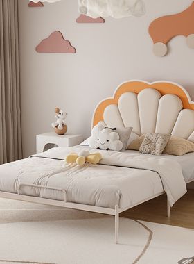 奶油风铁艺床儿童床男孩女孩轻奢现代1.5米公主单人床架小户型