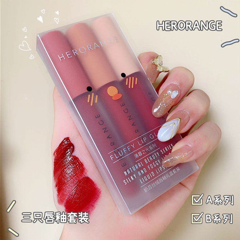 HERORANGE 三只唇釉礼盒套装显白女学生平价一件哑光雾面丝绒