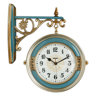 丽盛美式双面挂钟客厅大气静音欧式石英钟表创意家用挂表装饰时钟