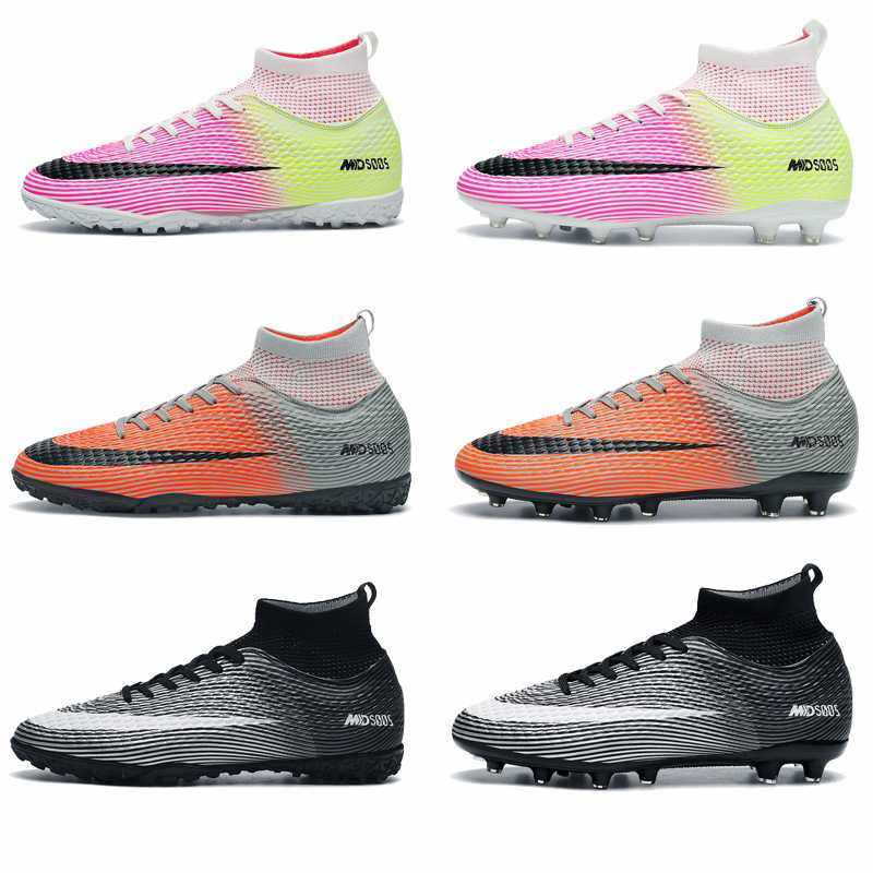 批发高帮足球鞋男女款C罗世界杯TF碎钉AG长钉草坪成人比赛训练鞋